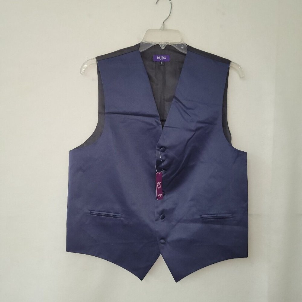 Retro Paris Vest Mens XL Navy Satin 5-Button Formal‎ Attire Vest Style V-17 New